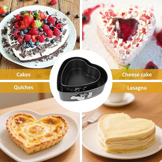 2 Pcs Heart Shaped Springform Pan 7/9 Inch | Non Stick Heart Cheesecake Pans, Removable Bottom, Heart Cake Baking Molds for Snack Cooking