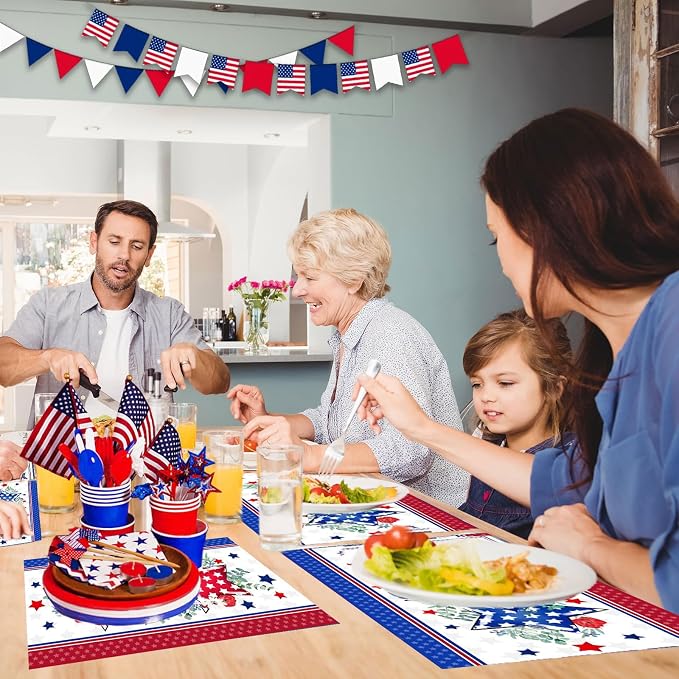 50 PCS Disposable Paper Placemats 4th of July Memorial Day Place Mats(D) | 16x11 Inch Patriotic Freedom Stars Table Mats for Holiday Indoor Outdoor Party Kitchen Dining Table Decorations