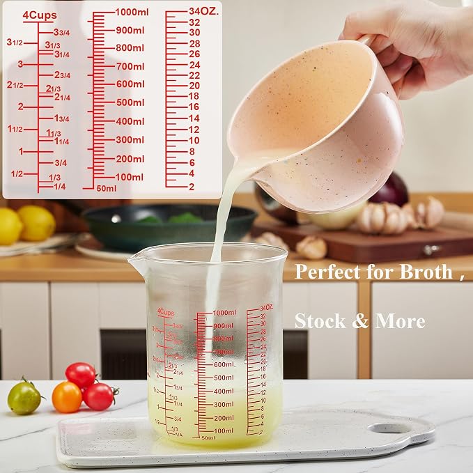 Ackers High Borosilicate Glass Measuring Cup Set with Pour Spout,60ml(2OZ),120ml(4OZ), 250ml(8OZ), 500ml(16OZ), 1000ml(32OZ) Glass Measuring Beaker for Kitchen or Restaurant, Easy to Read
