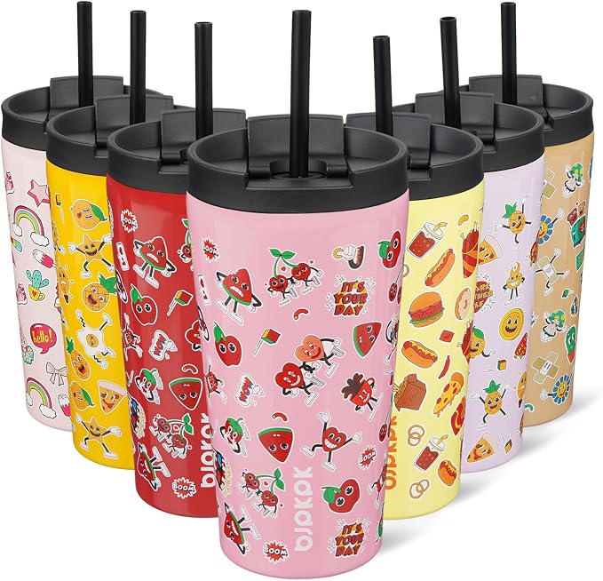 BJPKPK 18 oz Coffee Tumbler with Straw, Insulated Stainless Steel Cup | Double Wall Vacuum, Leak Proof, Keeps Hot/Cold, BPA Free, Cupholder Friendly, Travel, Passionate-Pink