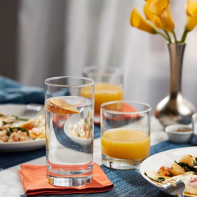 Province Tumbler & Rocks Drinking Glasses Set of 16, Tall Glass Cups | 15.2 oz and 11.1 oz Capacities for Water, Juice, Cocktails, and More with Lightweight Design and Dishwasher-Safe Cleanup