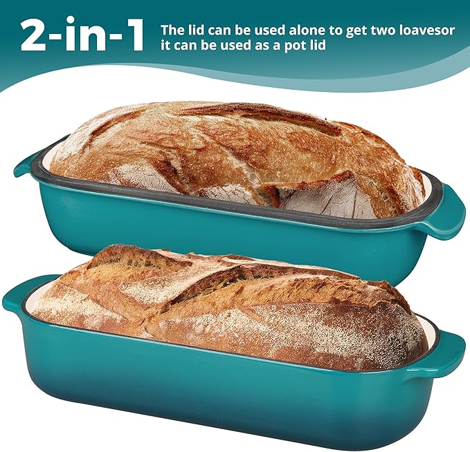 EDGING CASTING Enameled Cast Iron Loaf Pan with Lid, Bread pan, Dutch Oven Bread pan for Homemade Sourdough Bread Baking, 12.5x5.5 inch, 5qt, Darkcyan