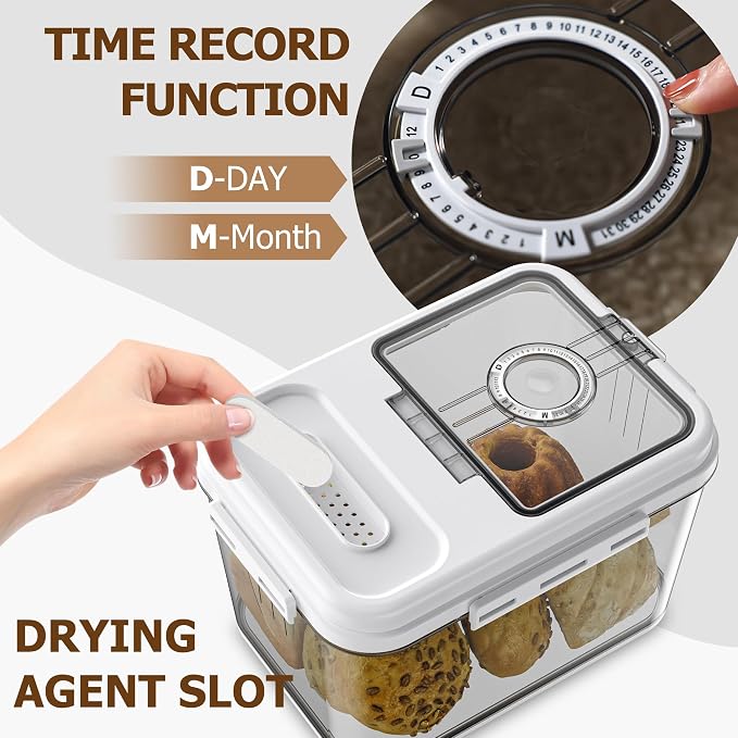 Olimingse Bread Box For Kitchen Countertop, Airtight Bread Storage Container, Bread Keeper For Homemade Bread, Cookies, Cereal, Fruits, 10L White.