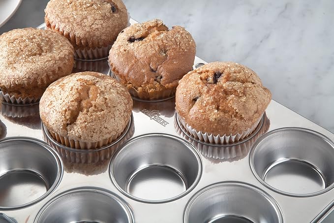 Fox Run Muffin and Cupcake Pan, 12 Standard Cup Stainless Steel Muffin Pan | Bake Cupcakes & Muffins | 12 Standard Cups | Durable Dishwasher Safe Stainless Steel | Consistent Results | Warp Resistant