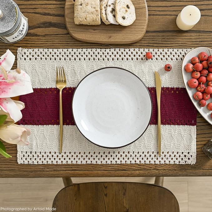 Artoid Mode Red Farmhouse Rustic Placemats Set of 6,12x18 Inch Seasonal Holiday Hollow Table Mats Party Kitchen Dining Decoration