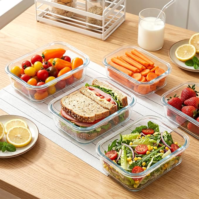 10 Pack 13oz Small Glass Meal Prep Containers with Glass Lids | 1.5 Cup Glass Food Storage Containers with Glass Lids, Airtight Lunch Containers for Microwave, Oven, Freezer and Dishwasher