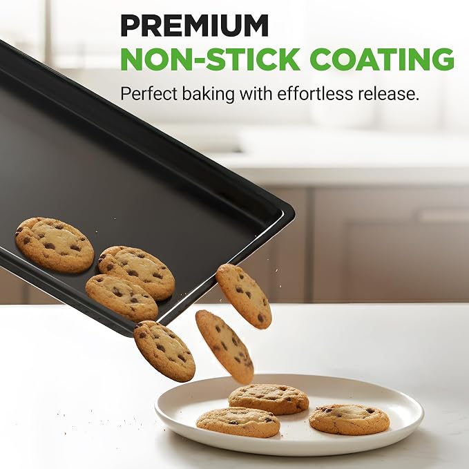 NutriChef XL Nonstick Baking Pan | 22x16 Inch PFOA, PFOS & PTFE Free Carbon Steel Pan | Dishwasher Safe, 446°F Oven Safe Sheet Cake Pan Suitable for Cookies, Brownies, Bread and Lasagna