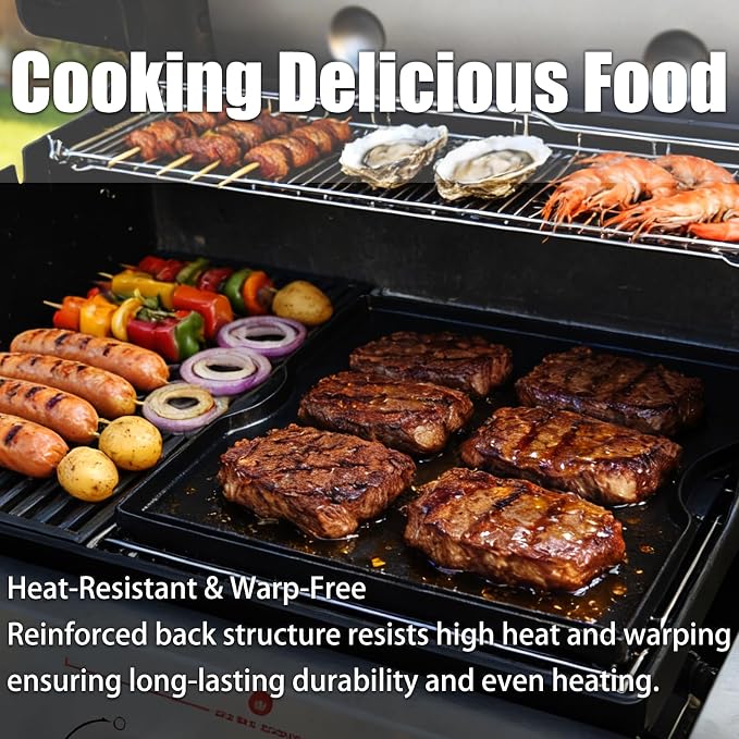 Grill Griddle for Weber Genesis 300 & 400 Series (2022+) | Porcelain-Enameled Cast lron Dual Sided Sear Replacement Parts for Weber, Hick Nonstick BBQ Griddle Pan,16.14" x 16.14"