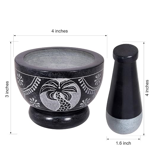 Mortar and Pestle, Made of Heavy Duty Polished Hard Stone, Natural Stone Grinder for Spices, Pastes, Herbs, Seasoning etc. (Palm Tree)