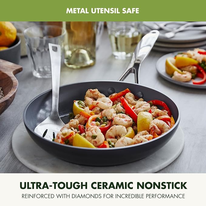 GreenPan Valencia Pro Ceramic Nonstick 10” & 12” Frying Pan Skillet Set, Hard Anodized PFAS-Free Cookware, Induction Ready, All Cooktops, Eggs & Omelets, Dishwasher & Oven Safe to 600F, Gray