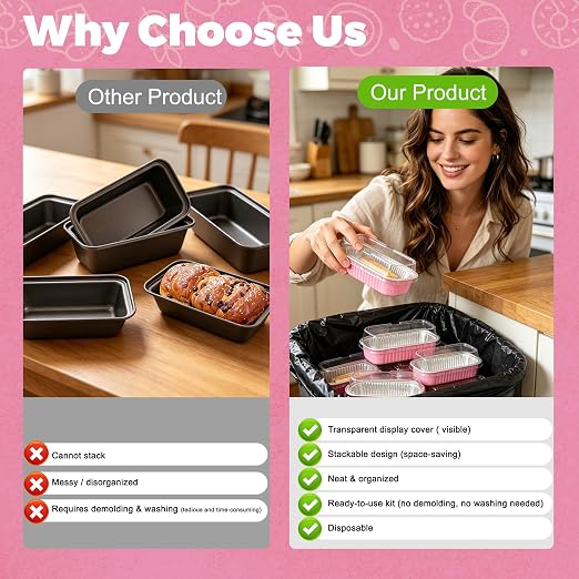 NPLUX Mini Cake Pans with Lids, 100 Pack Pink 6.8oz for Dessert Service | Works for crumble cups, panna cotta, custard and snack servings; single-base workflow helps limit dish handling.
