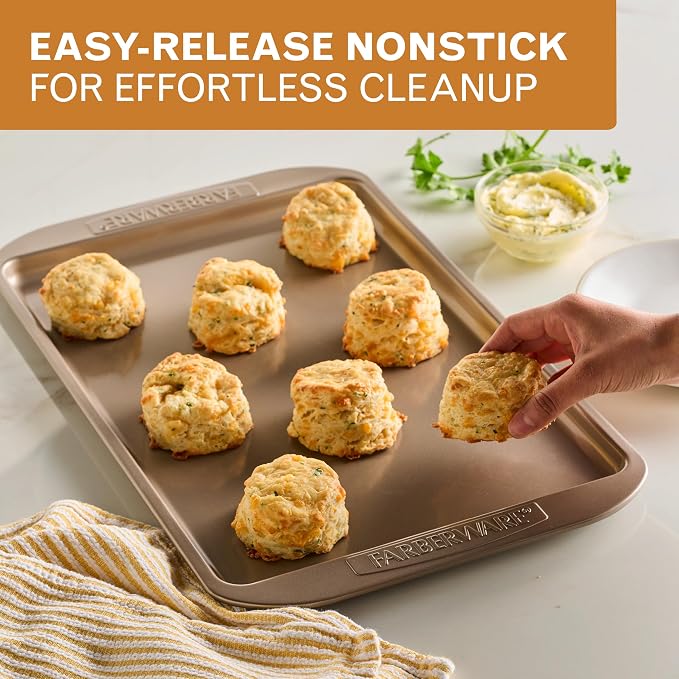 Farberware Nonstick Bakeware 10 x 15" Cookie Pan, Metal Baking Pan, Mocha | Premium Nonstick 10x15 Baking Sheet & Sheet Pan For Cookies, Roasting, Easy Cleanup, Oven Safe to 450F