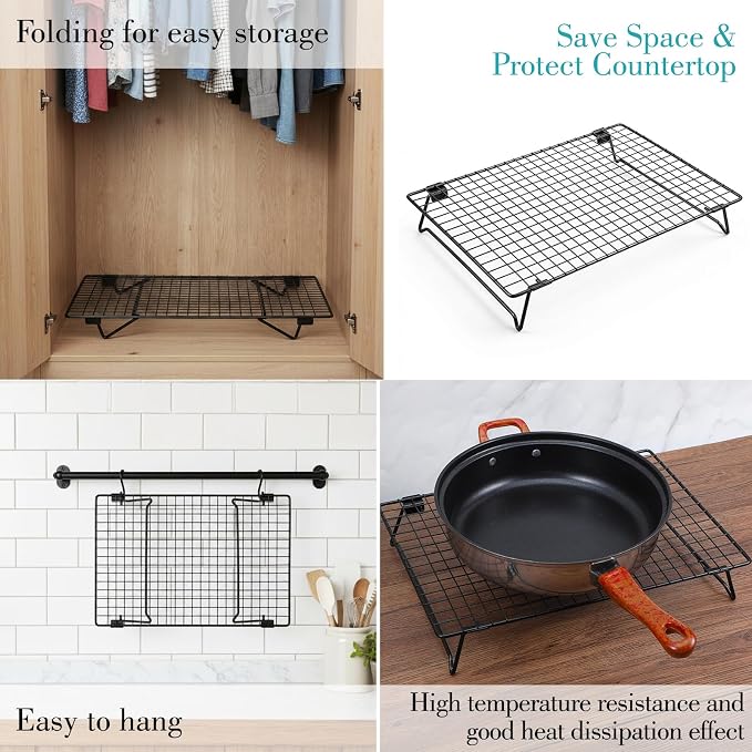 Kifmurase 2PCS Stackable Cooling Rack for Baking Wire Rack with Folding Leg | 13.3 x 9.3 Inch, Carbon Steel, for Cookie Cake Pizza Jerky, Multi-Use, Bread Oven Racks, for Cooking Roasting Drying Grilling