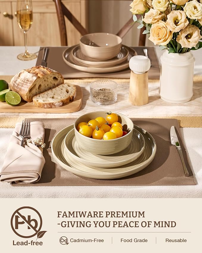 Stoneware Dinnerware Set for 8, Plates & Bowls, Multicolor | 24-Piece Ceramic Speckled Spiral Dishes, Chip & Scratch Resistant, Microwave & Dishwasher Safe, Everyday Use, Farmhouse Style