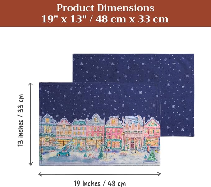 Maison d' Hermine Placemats Set of 4 Reusable 100% Cotton (13"x19") | Cloth Place Mats Washable Table Mats for Kitchen Dining Party Wedding Home Thanksgiving Christmas - Christmas Market - Blue