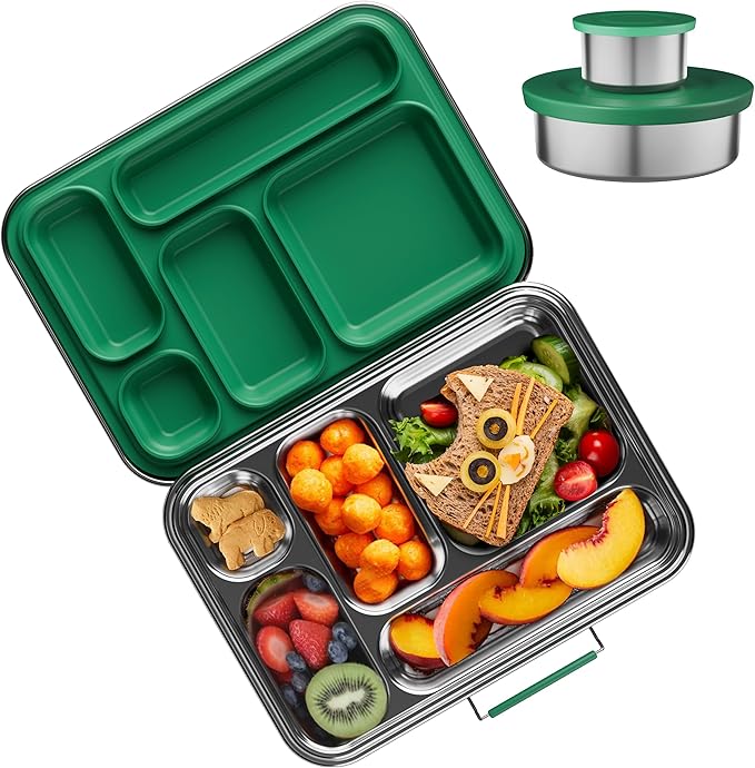 Stainless Steel Bento Box Kids, Kids Metal Bento Lunch Box BPA Free Lunch Box Containers 304 Stainless Steel Bento Box for School and Office(Green)