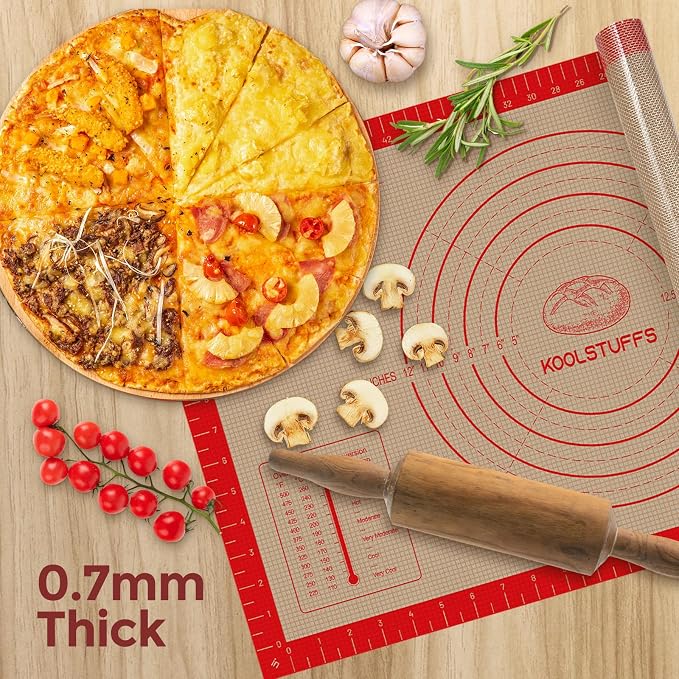 Koolstuffs Silicone Pastry Mat, 26" x 16", Non Slip for Rolling Dough | Reusable 0.7 mm Nonstick Surface with Printed Measurements for Sourdough, Bread, Pizza, Pie, Cookies, and Fondant