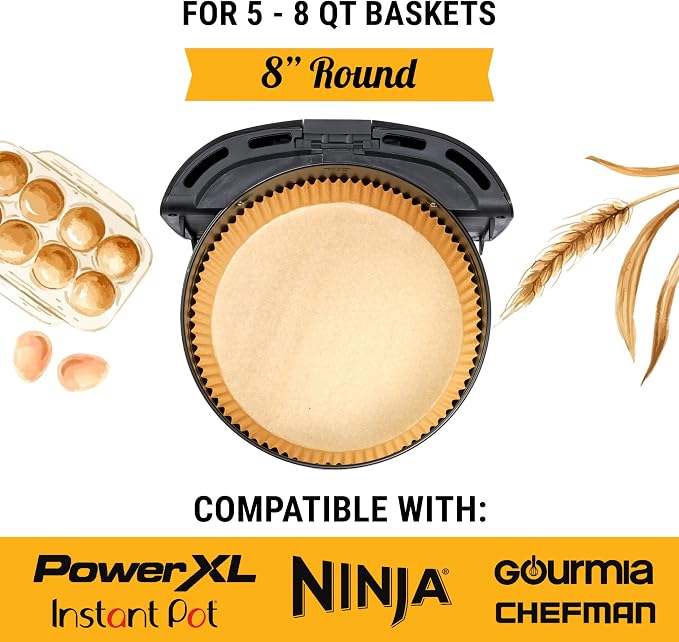 250 pcs Air Fryer Liners for Ninja, Round Disposable Airfryer Paper Liners | Non-Stick and Oil Proof for Easy Cleanup, Great for Oven, Pans & Baking – 8" for 5-8 qt Basket