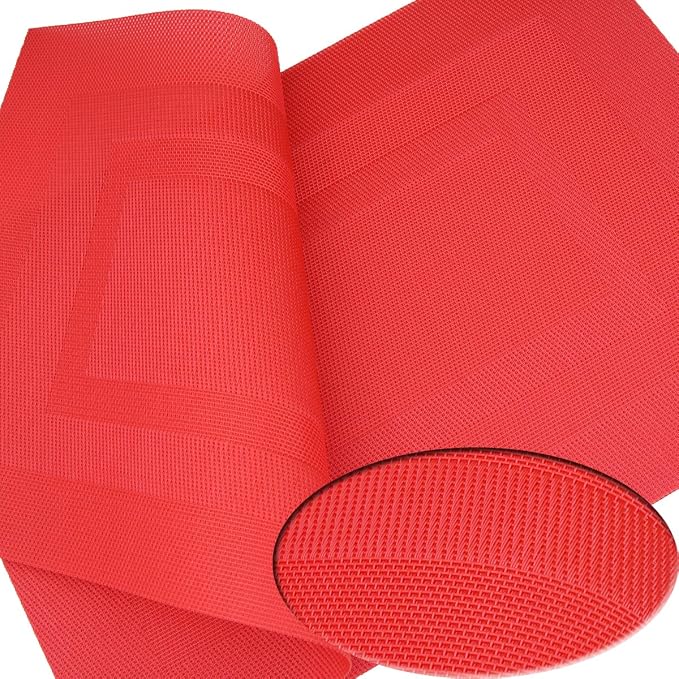 PIGCHCY Vinyl Placemats Set of 12 Washable Durable Kitchen Easy to Clean Plastic Placemats for Dining Table (Passionate Red)