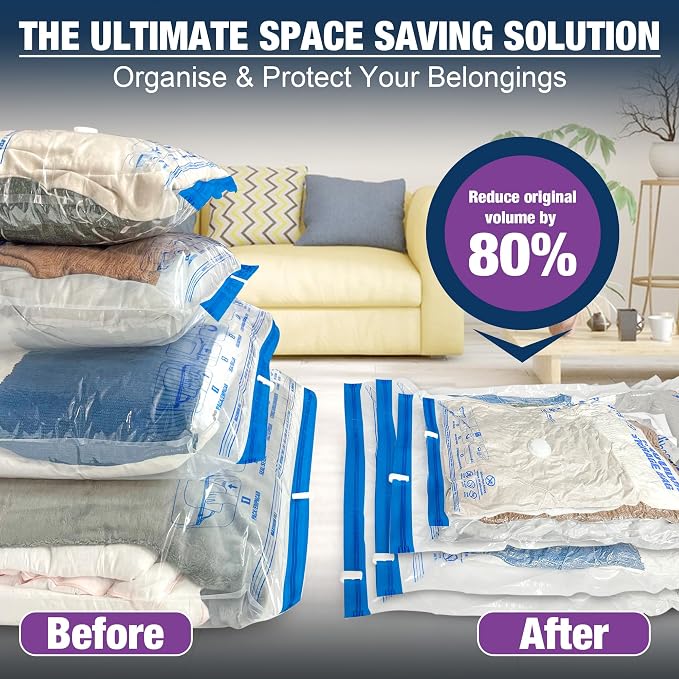 XXL Jumbo Vacuum Seal Storage Bags Extra Large for Clothing Bedding | 47''X35'', Airtight Triple Seal, Save 80% Space, Hand Pump, Work with Vacuum, Double Zip, Reusable, Easy to Use, 6 pack
