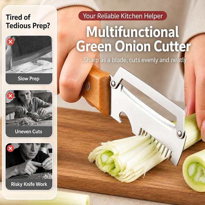 2026 upgrade 3-in-1 Vegetable Peeler with Wooden Handle, Stainless Steel Julienne Peeler and Scallion Shredder with Bottle Opener, Multi-Function Kitchen Peeler for Everyday Prep（1PCS)