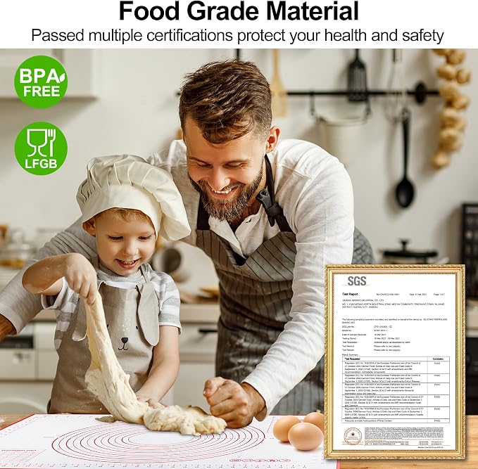 HOOMIL Silicone Baking Mat, 28 x 20 Inch Pastry Mat with Measurements | BPA-Free, Food-Contact Material, Nonstick Baking Mat with Non-Slip Counter Grip, Dishwasher Safe, Rolls for Storage