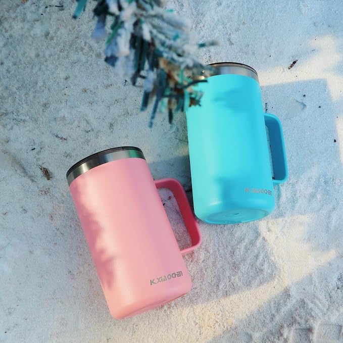 KXIAOCHEN 2-Pack 20 oz Insulated Coffee Mugs, Coffee Cups with Wide Handles | 18/8 stainless steel, sliding lids, 6+ hours hot or 12+ hours cold, wide mouth, no-sweat, for office, home, camping and gifts