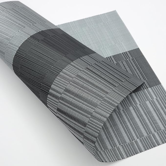 Table Placemats Dining Table Place Mats Set of 6 Heat Resistant Insulation Non-Slip Vinyl for Kitchen Dining Room 18" * 12" Silver Grey