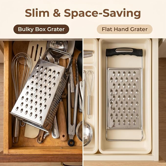 NACOLUS Classic Stainless Steel Cheese Grater with Handle, Coarse Shredder | solid stainless steel,ergonomic grip handle,parmesan vegetables chocolate,extra-wide blade,quick shredding,RV small kitchen