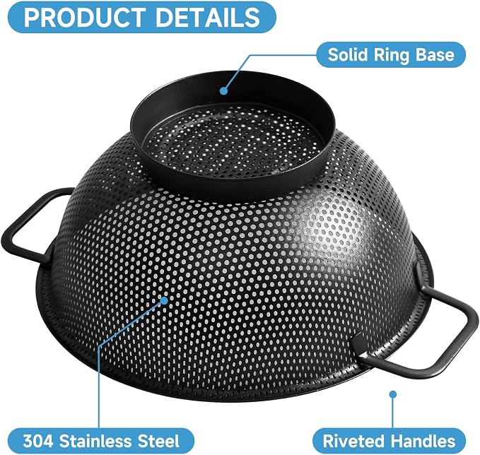 Black Colander for Kitchen, 5QT, Stainless Steel Pasta Strainer with Handle, Pasta Strainer for Fruits Vegetables Cooking Food, Dishwasher Safe
