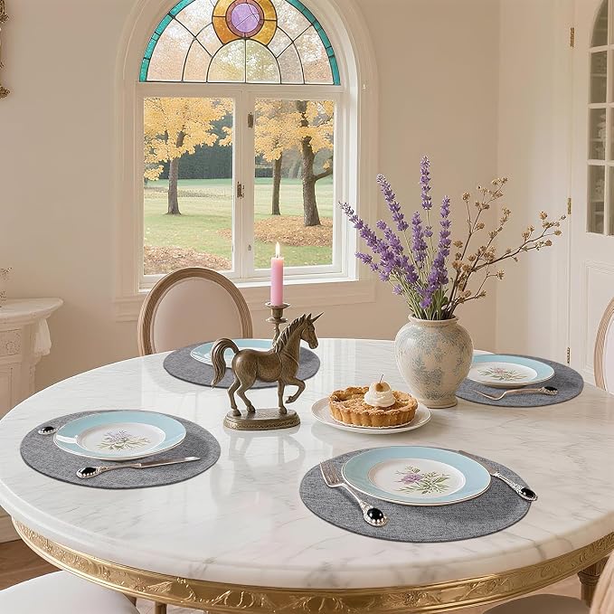 Cotton Linen 15 Inch Round Cloth Place mats, Set of 4, Dark Grey | Washable Table Mats, Heat Resistant, Reversible, Wipeable Place Mats for Indoor Outdoor
