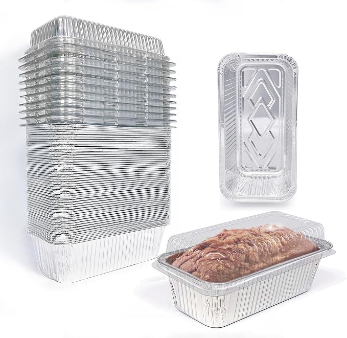 Disposable Loaf Pans with Lids, 50-Pack 2lb Aluminum Pans for Baking Bread | 8.5x4.5x2.5 Heavy-duty Baking Tins with Clear Lid for Bakery Sales and Homemade Bread Gifting