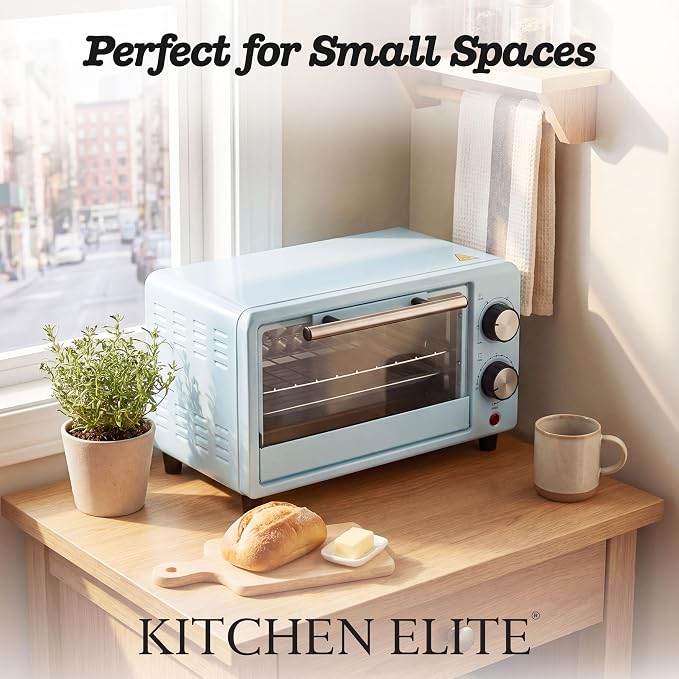 Kitchen Elite 4-Slice Countertop Toaster Oven, Stainless Steel Tray, Blue