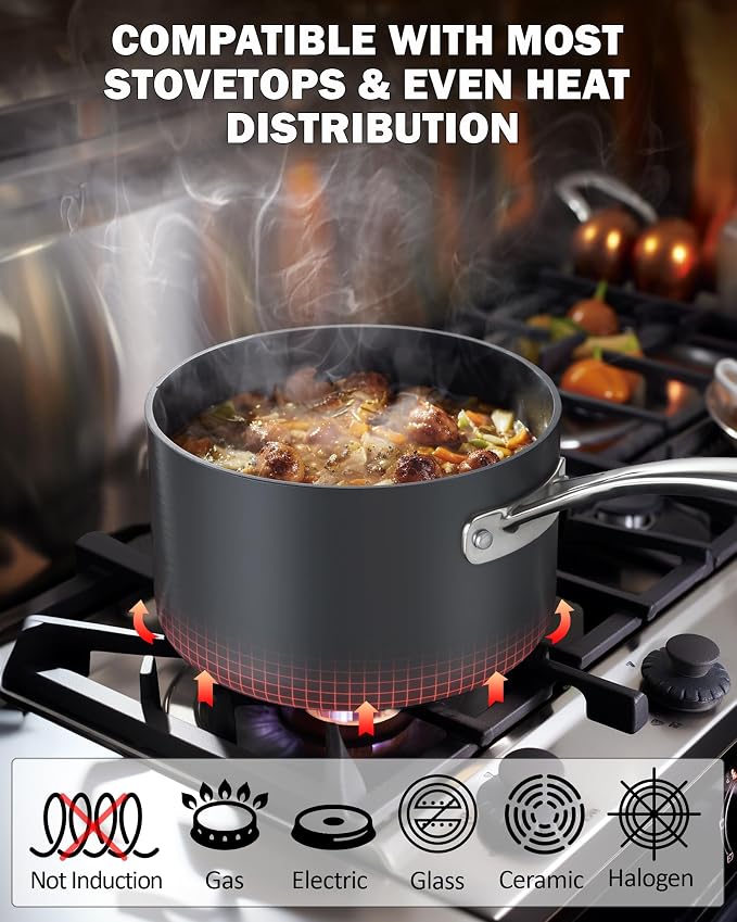 Cooks Standard Classic 1-Quart Hard Anodized Nonstick Saucepan with Glass Lid