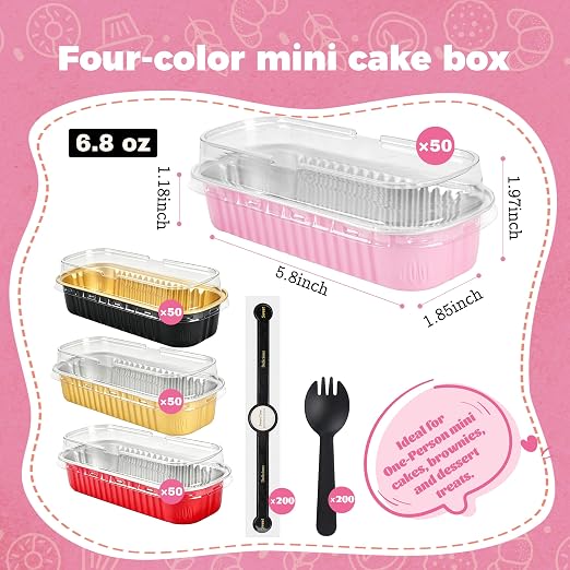 NPLUX Mini Cake Pans with Lids, 100 Pack Colorful 6.8oz for Birthday Treats | Good for custard, snack cups, fruit toppings and baked samples; organized pieces help speed up service lines.