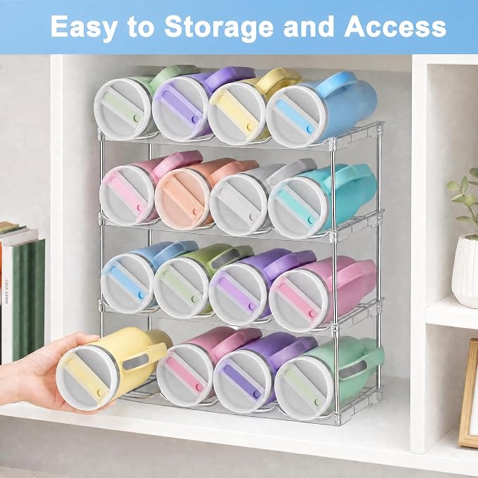 Stackable Water Bottle Organizer for Cabinet for Stanley 40 oz Tumbler | Large Compartment Tumbler Organizer, Stanley Cup Organizer Holder, Kitchen Countertop Organization & Storage, 3 Pack