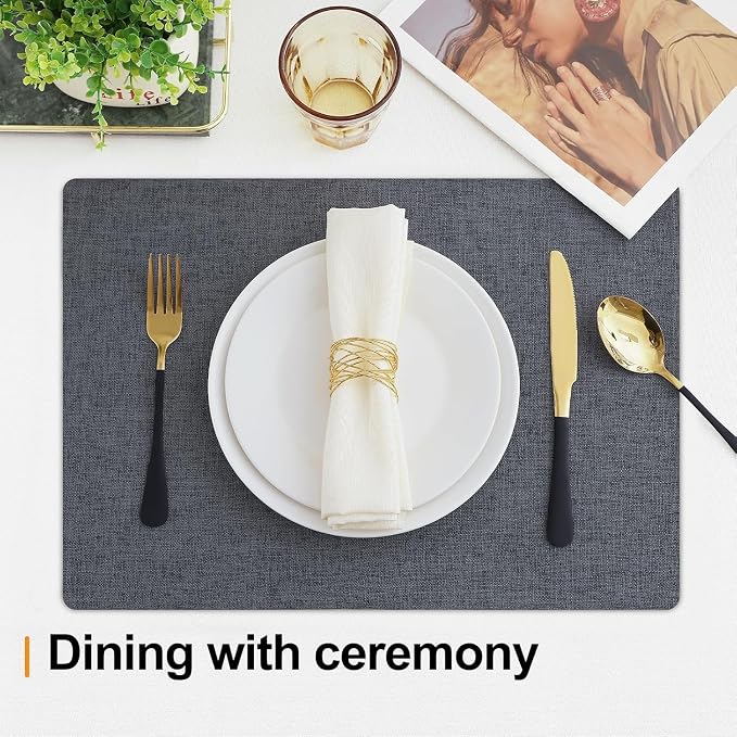 Homaxy Cloths Placemats for Dining Table Set of 8, 13" x 19", Charcoal Gray | Heat Resistant, Washable, Cotton Linen Blend Table Mats, Easy to Clean Place Mats, Indoor Outdoor