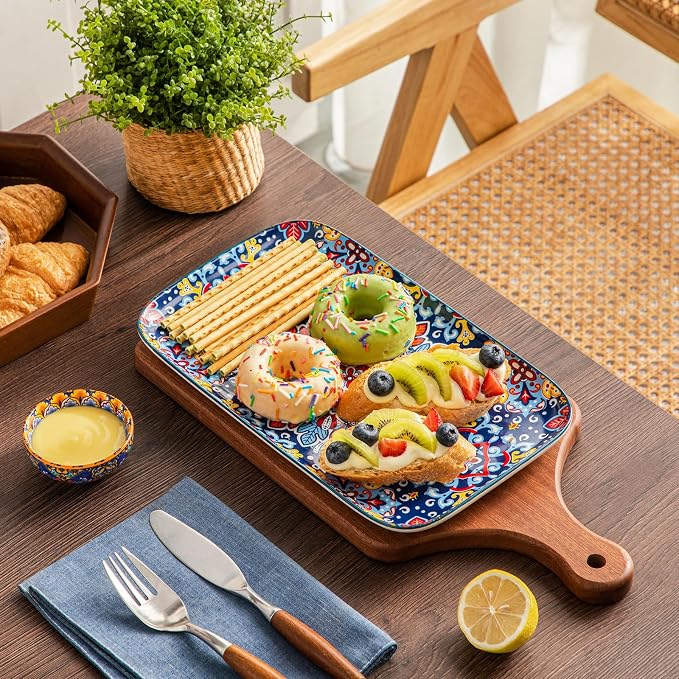 vancasso Serving Platters Set of 4, 12" x 7.4" Inch Rectangular Trays Large | Ceramic Serving Dish for Entertaining Food, Microwave & Dishwasher Safe