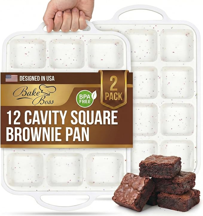 Silicone Brownie Pans with Dividers - 2 PACK - CREAM | Metal Reinforced Silicone Brownie Pans for Baking, Nonstick Brownie Pan, Easy Release Surface, Dishwasher Safe