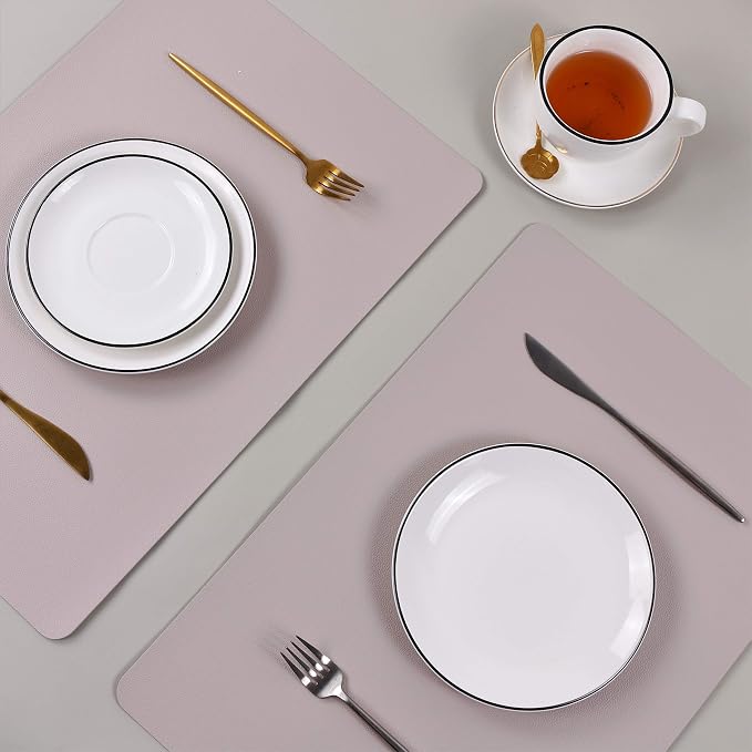 Wipeable Placemats Leather Table Mats Waterproof Heat-Resistant Easy to Clean for Dining Table Set Kitchen Table (6, Taupe)