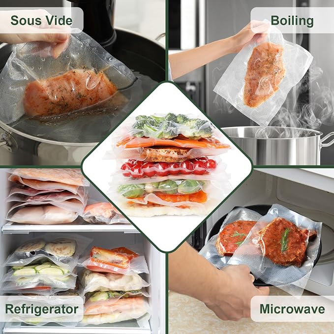 Vacuum Sealer Bags for Food - 200 Quart 8'' x 12'' Pre-Cut Food Saver Bags Quart Size, Heavy Duty Vacuum Bags for Food, BPA Free Vacuum Seal Bags for Freezer Storage, Seal a Meal or Sous Vide