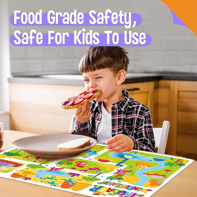 6 Pack Placemats for Kids, Non-Slip Washable, Reusable Animals, Alphabet, Dinosaur, Universe, Ocean Themed Educational Placemats for Home, Kindergarten, Classroom, Nursery