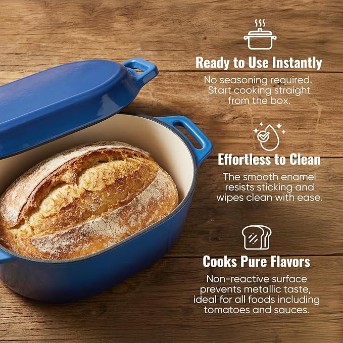 Dutch Oven for Bread Baking, 3.4 QT Bread Dutch Ovenfor Sourdough, Enamelled Bread Oven with Lids,Blue