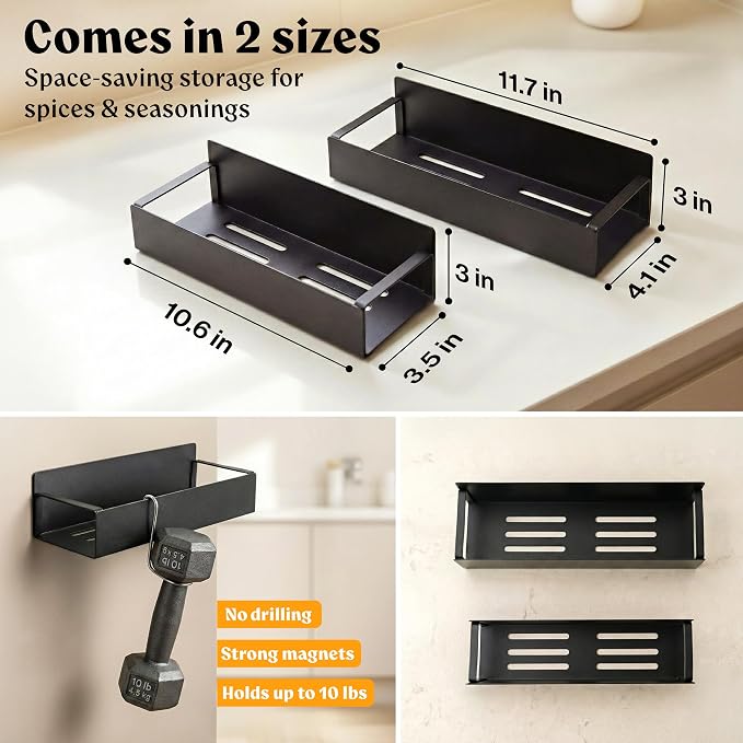 Square Glass Spice Jars (24 x 4oz) with Black Lids + Magnetic Spice Rack for Refrigerator (Fits 12 Jars) + Bonus Slim Auxiliary Rack, 240 Labels, Shaker Inserts, Funnel