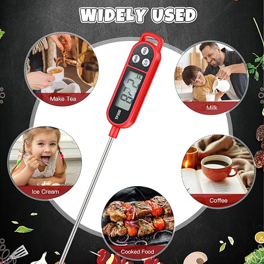 12 Pcs Meat Food Thermometer Food with Probe Water Liquid Instant Read Digital Thermometer Kitchen Cooking Supplies for Cooking BBQ Milk Yogurt (Red)