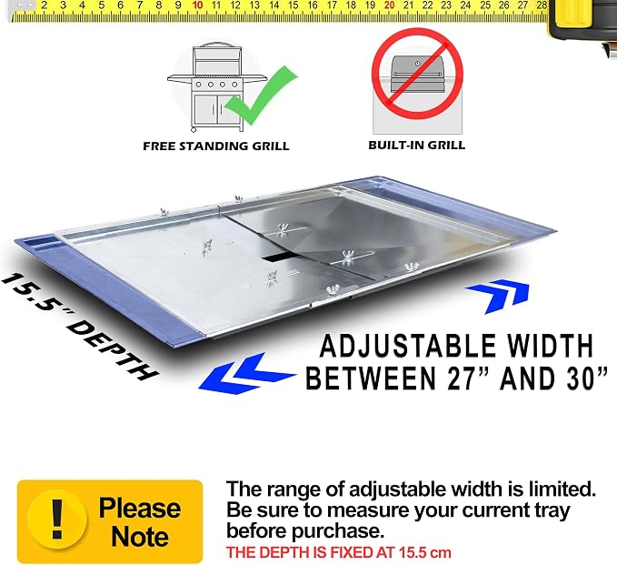 Adjsutable Grease Tray for Gas Grill (27-30 inches), Fits 4/5 Burner Grills from Nexgrill, Dyna Glo, Backyard Grill, BHG, Uniflame & Others, Universal Drip Tray with Catch Pan