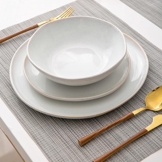 AmorArc Ceramic Dinnerware Sets for 6, 18Pcs Plates and Bowls Sets Dishes | Stoneware Handmade Reactive Glaze Dinner Set, Highly Scratch Resistant | Dishwasher & Microwave Safe Dishware