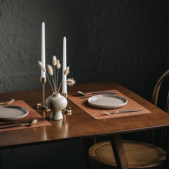 Placemats Set of 12, DOLOPL Reversible Dual-Color Faux Leather Place Mats 17"x11.8"– Waterproof, Heat Resistant, Washable & Wipeable, Luxury Retro Style for Kitchen Dining Table(Reddish Brown & Brown)