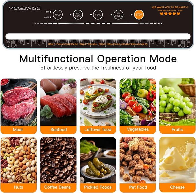MegaWise Powerful and Compact Vacuum Sealer Machine One-Touch Automatic Food Sealer