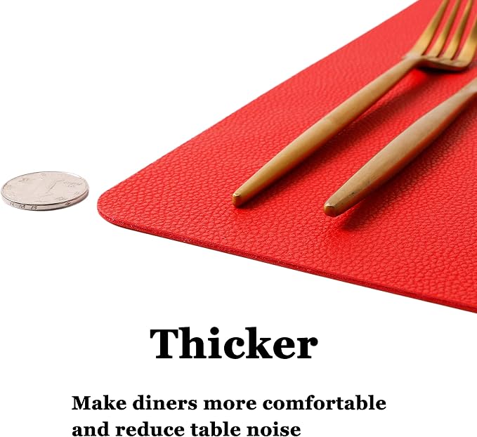 Wipeable Placemats Leather Table Mats Waterproof Heat-Resistant Easy to Clean for Dining Table Set Kitchen Table (4, Red)